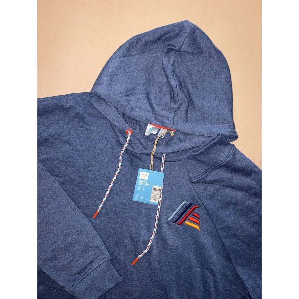 New Aldi Gear Logo Fleece Hoodie Sweatshirt Blue XXL 2XL